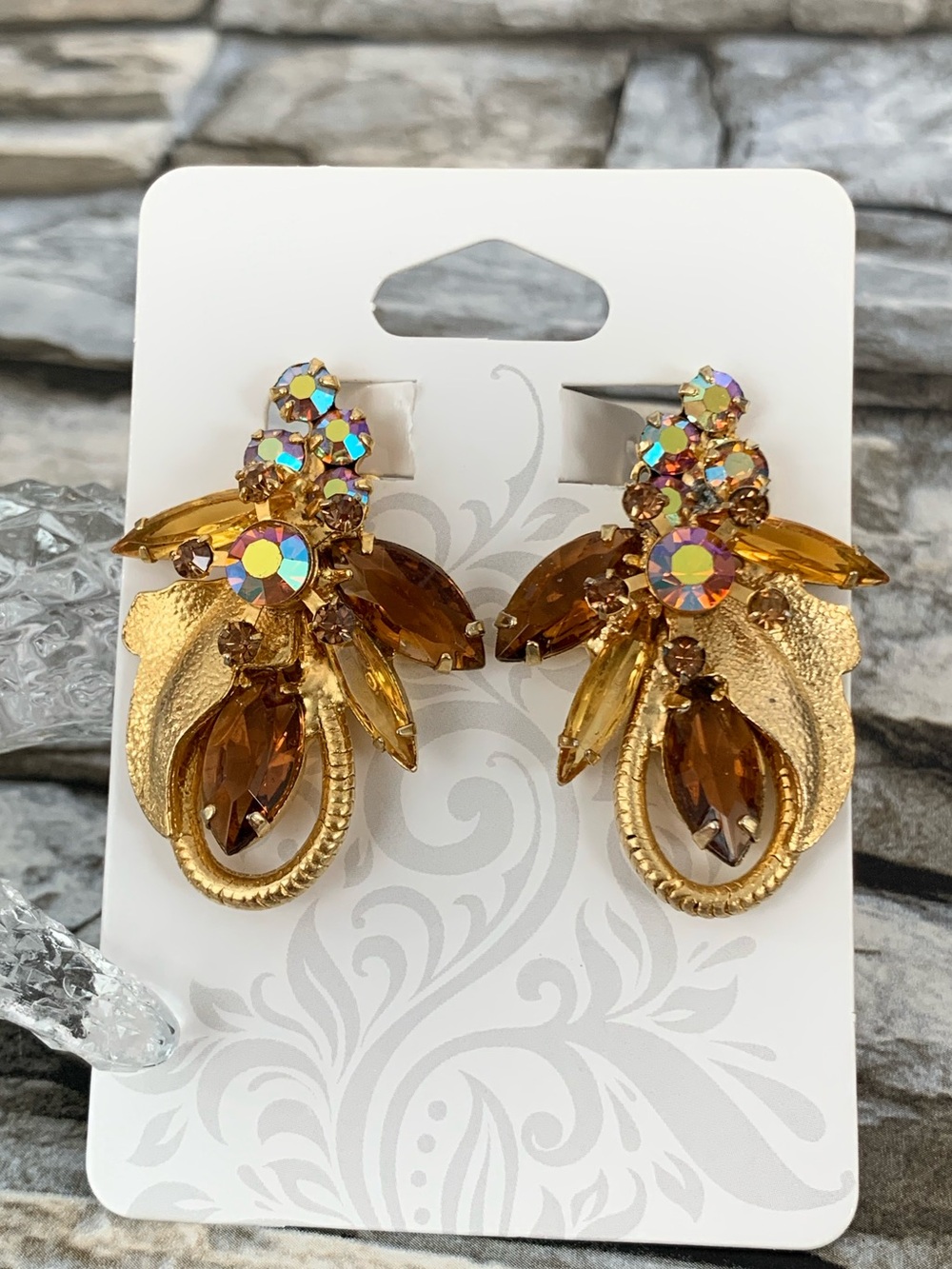 Vintage Juliana DeLizza Elster D&E Leaf Florette Wire Ear Climber Clip Earrings - Picture 4 of 8
